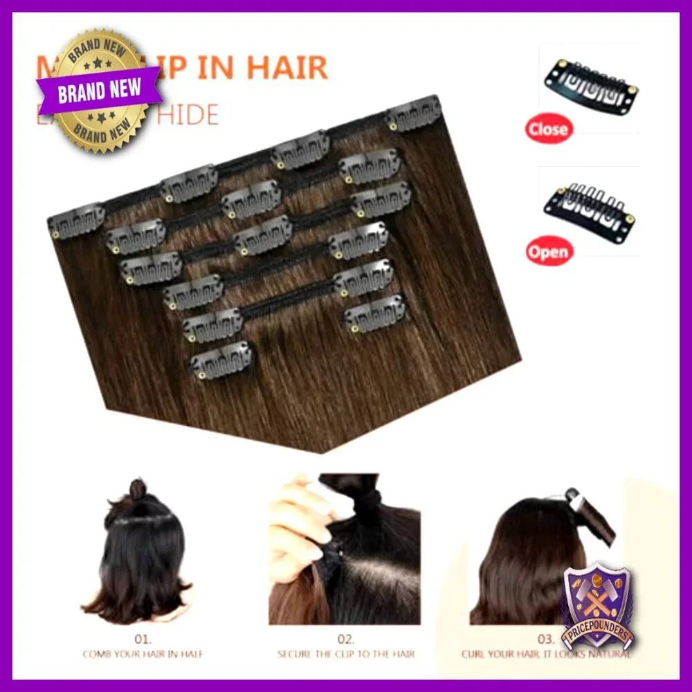 Human Hair Clip-In Extensions 18 Inch 70g 7pc Double Weft Natural Straight
